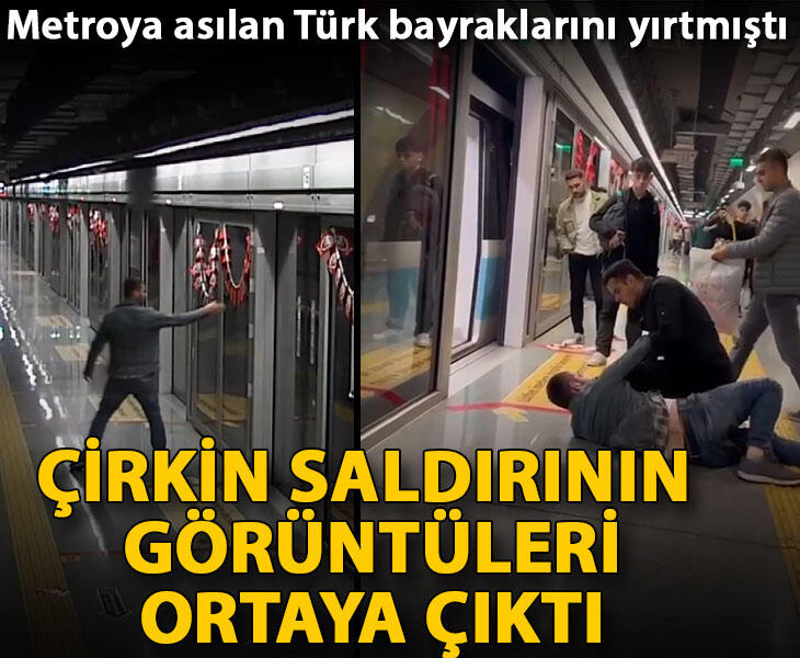 Gaziosmanpaşada metroya asılan Türk bayraklarını yırtan şüpheli tutuklandı